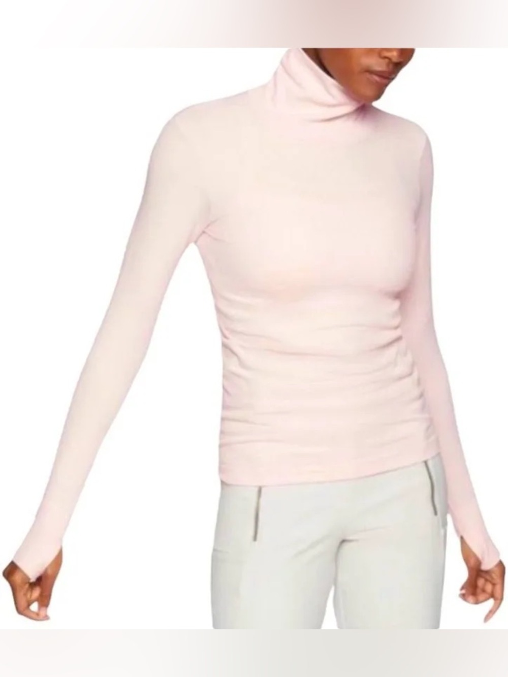 Athleta Flurry Endeavor Ribbed Turtleneck Top Thumbholes Pink Small